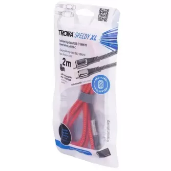 Uzlādes kabelis TROIKA SPEEDY XL sarkans — izturīgs USB uzlādes kabelis, modelis CBL20/RD