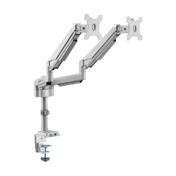 Divu ekrānu monitora statīvs ar gāzes atsperēm Tripp Lite (EATON) DDR1732DAL 13–34 collu ekrāniem, skavas vai starplikas stiprinājums, USB un audio pieslēgvietas, sudraba krāsā