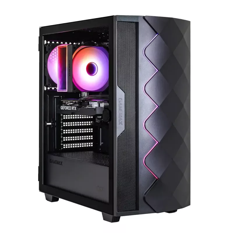 Hyrican GAMEMAX Diamond BK 7795 PC — AMD Ryzen 5 5500, 16 GB DDR4, 1 TB SSD, NVIDIA GeForce RTX 5050, Windows 11 Home, Melns