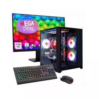 Galddators Hyrican GAMEMAX MegaDeal Infinity Mini ar Ryzen 7 5700X, 16 GB RAM, 1 TB SSD, RTX 5060Ti, Windows 11, plus MSI PRO MP273A 27 collu LED monitors