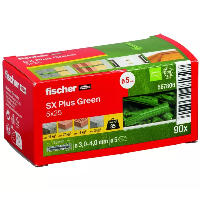 Skrūvju enkurs Fischer SX Plus zaļa 25 mm 90 gab.
