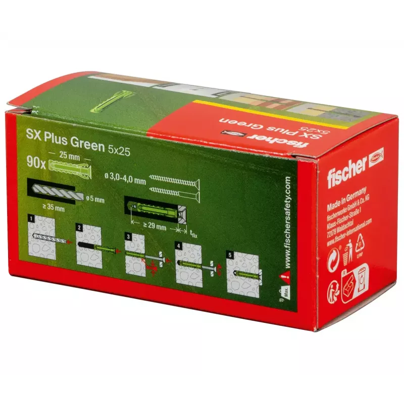 Skrūvju enkurs Fischer SX Plus zaļa 25 mm 90 gab.