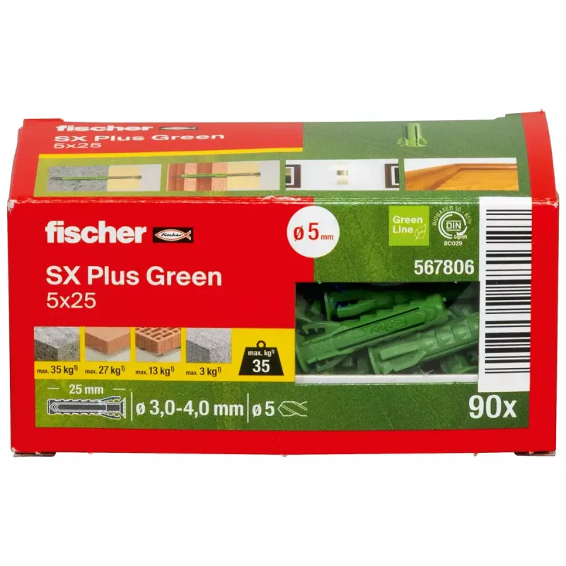 Skrūvju enkurs Fischer SX Plus zaļa 25 mm 90 gab.