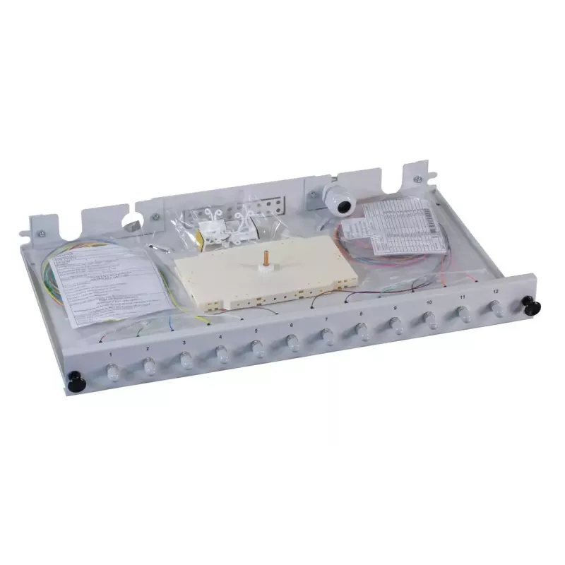 Patch panel 1U EFB Elektronik B71006.12OM4 — ST optiskie savienotāji, metāls, 483×44,5×244 mm