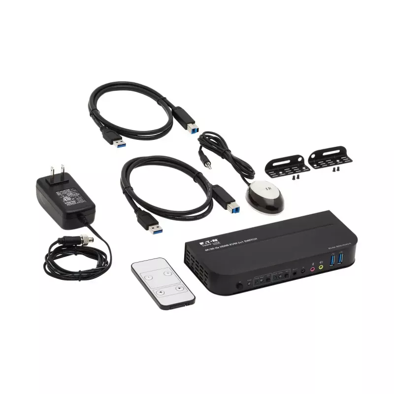 KVM slēdzis 2 portu HDMI/USB Tripp Lite B005-HUA2-K — 4K 60 Hz, HDR, HDCP 2.2, IR, USB koplietošana, 1,2 m kabeļi
