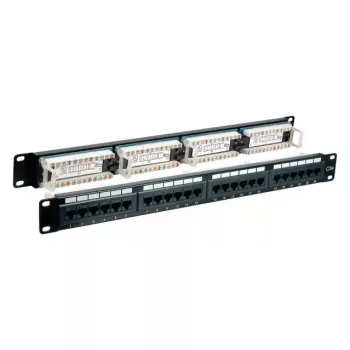Plākšņu panelis EFB Elektronik 37585.1, 24 portu RJ-45, 1U statīva, 5000 Mbit/s, zelta kontakti, melns