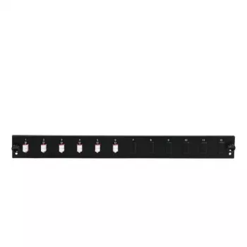 Plākstera paneļa piederums EFB Elektronik SB-FP-S-6SC-S-OS2 — 1U statīva stiprinājums, 6x SC simpleksais, melns, 432×13×43,5 mm