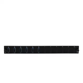 Plākšņu paneļa piederums EFB Elektronik SB-FP-S-6SC-D-V-OS2 — 1U montāža statīvā, 6 SC duplex, melns, 432×13×43,5 mm