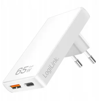 Sienas kontaktligzdas USB adapteris LOGILINK PA0368 — 1×USB-A, 1×USB-C, 65W, balts
