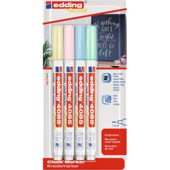 Marķieru komplekts Edding 4085/4P krīta marķieris 1–2 mm uzgalis, pasteļkrāsas, 4 gab. iepakojumā