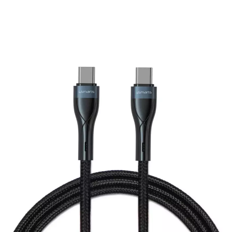 USB-C uz USB-C vads 1 m, 4smarts 540429, Melns, 0,48 Gbit/s