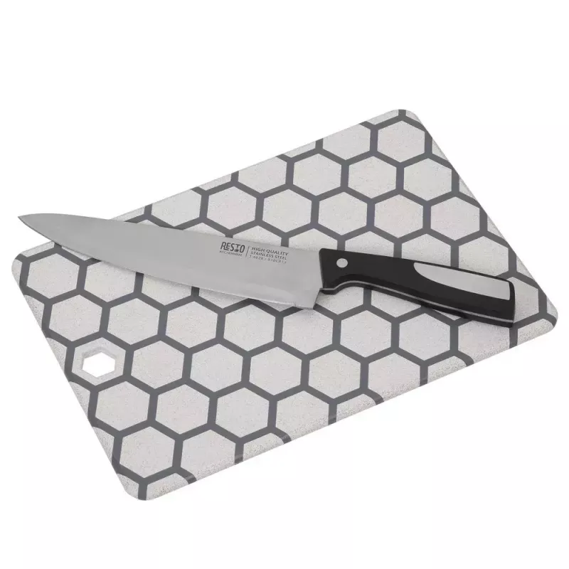 Resto Kitchenware 95402 Taisnstūra plastmasas griešanas dēlis, pelēks-balts
