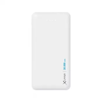 Ārējais akumulators XLAYER 217286 — 20000 mAh LiPo, 2× USB-A, 1× USB-C, balts