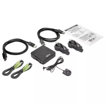 KVM slēdzis 2-portu DisplayPort Tripp Lite B004-DP2UA2-K, 4K@60Hz, USB tastatūra/pele, audio, kabeļi