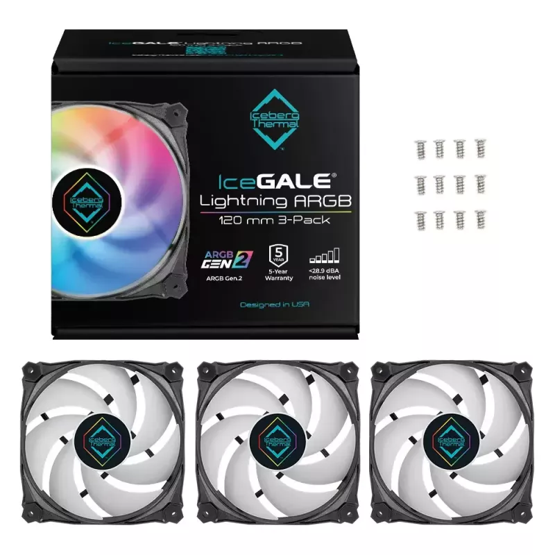 Ventilators Iceberg Thermal IceGALE Lightning ARGB 12 cm melns 3 gab.