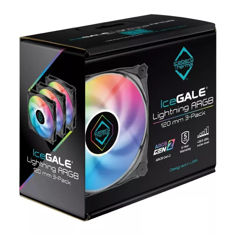 Ventilators Iceberg Thermal IceGALE Lightning ARGB 12 cm melns 3 gab.