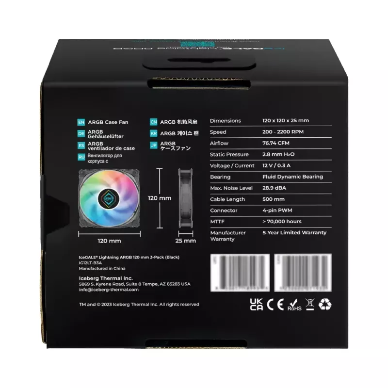 Ventilators Iceberg Thermal IceGALE Lightning ARGB 12 cm melns 3 gab.