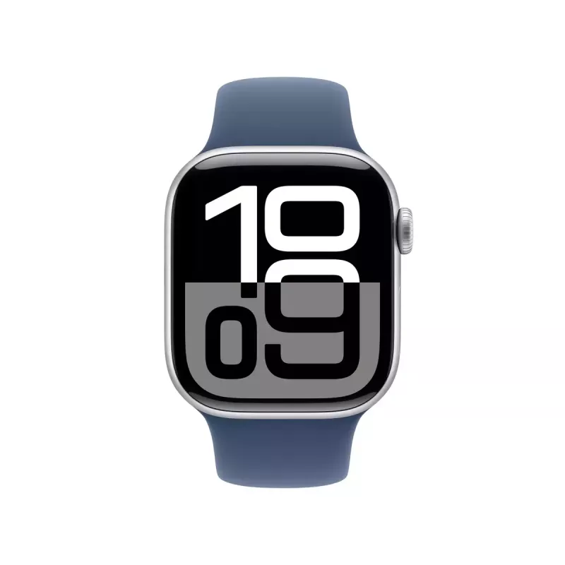 Viedpulkstenis Apple Watch Series 10 GPS 42mm sudraba alumīnija korpuss ar džinsa zilu sporta siksnu M/L