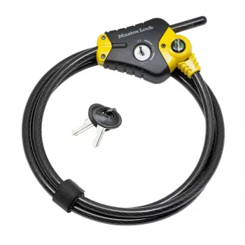 Python regulējams bloķējošais trosis MASTER LOCK 1.8m x 10mm melns dzeltens