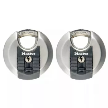Disku piekaramā atslēga MASTER LOCK 70 mm nerūsējošais tērauds vienādi atslēdzamas 2 gab. iepakojumā