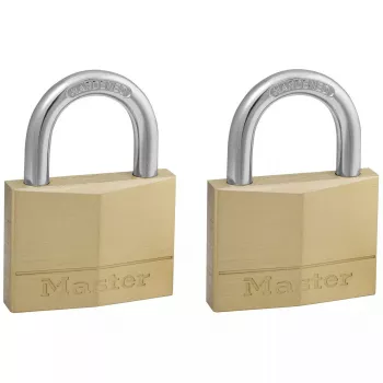 Piekaramā atslēga MASTERLOCK 50 mm masīva misiņa korpuss, 2 gab. iepakojumā, cilindrisks kāts