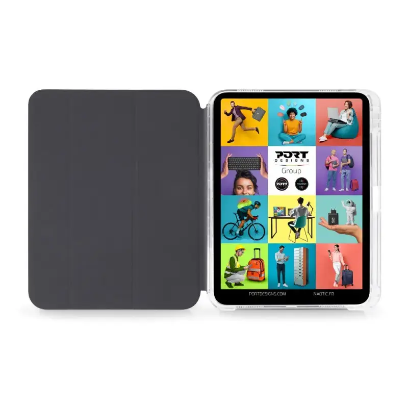 Planšetdatora vāciņš Port Designs 201350 iPad 10.9 collu (27.7 cm) PET, 3 statīva režīmi, melns/caurspīdīgs