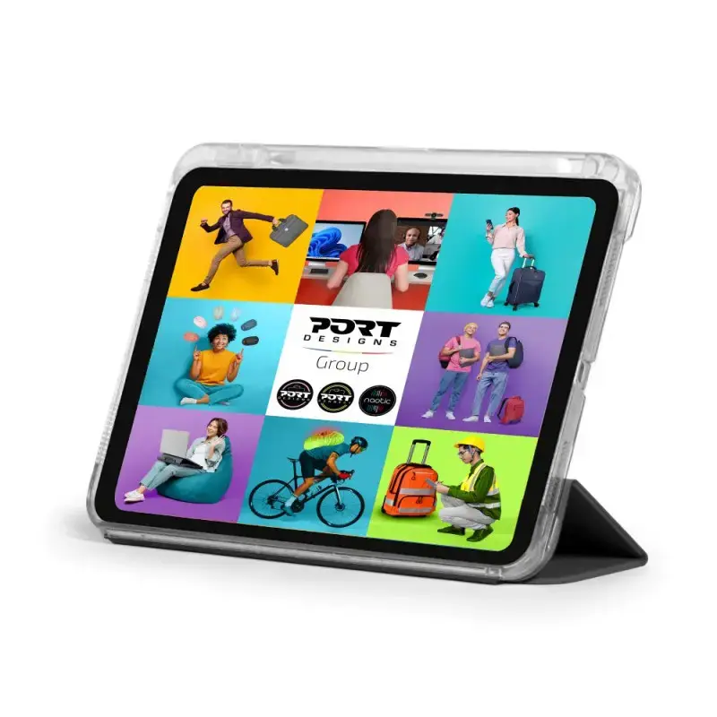 Planšetdatora vāciņš Port Designs 201350 iPad 10.9 collu (27.7 cm) PET, 3 statīva režīmi, melns/caurspīdīgs