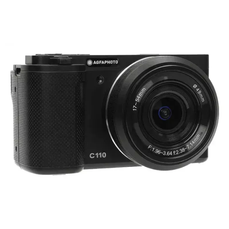 Kompakta kamera AgfaPhoto Realishot C110 — 24 MP, 1/3,06 collu CMOS, 3x optiskā tālummaiņa, 4K, Wi‑Fi, 2,8 collu skārienekrāns, melna