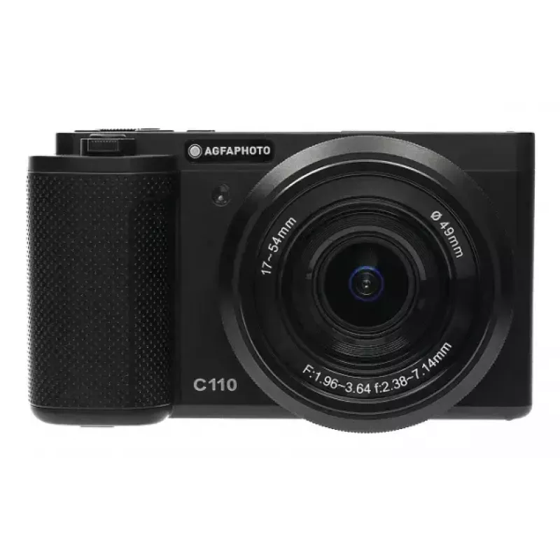Kompakta kamera AgfaPhoto Realishot C110 — 24 MP, 1/3,06 collu CMOS, 3x optiskā tālummaiņa, 4K, Wi‑Fi, 2,8 collu skārienekrāns, melna