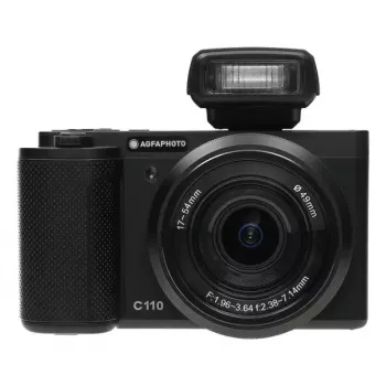 Kompakta kamera AgfaPhoto Realishot C110 — 24 MP, 1/3,06 collu CMOS, 3x optiskā tālummaiņa, 4K, Wi‑Fi, 2,8 collu skārienekrāns, melna