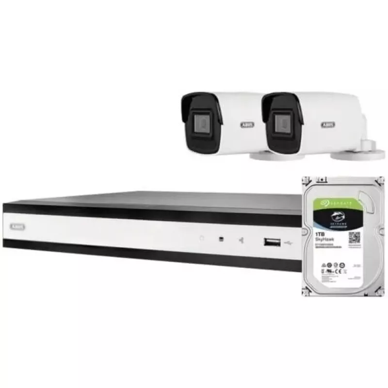 Mini PoE Tube Surveillance System ABUS TVVR36423T ar 2 PoE mini tube kamerām un tīkla reģistratoru