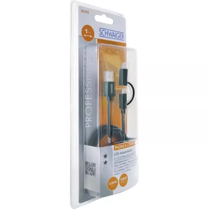 USB kabelis Schwaiger CK 3112 USB 2.0 1m USB A Micro-USB B Melns