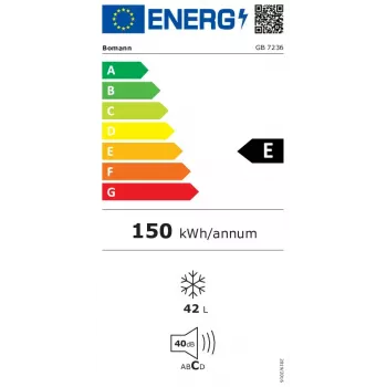 Vertikālā saldētava BOMANN GB 7236, 42 L, melna, manuāla atkausēšana, ≤ -18 °C, bezpakāpju vadība