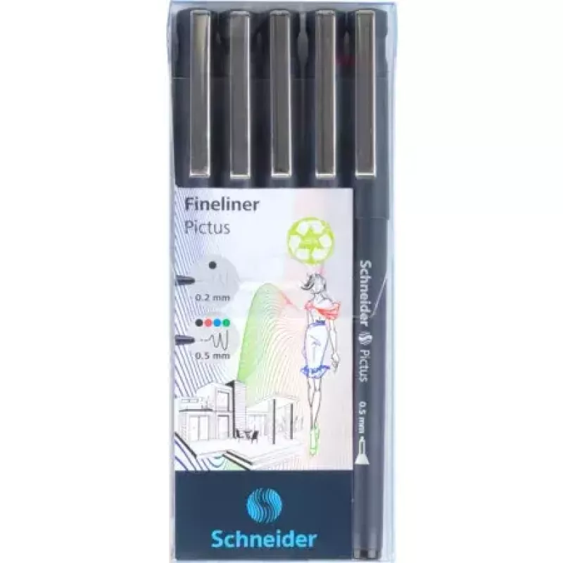 Fineliner Schneider Schreibgeräte Pictus melns zils zaļš sarkans 5 gab.
