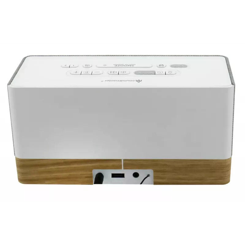 Pulksteņradio Soundmaster UR630WE — FM/PLL/UKW, 6 W RMS, pelēks/balts, maiņstrāvas un AAA bateriju darbināms