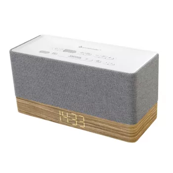 Pulksteņradio Soundmaster UR630WE — FM/PLL/UKW, 6 W RMS, pelēks/balts, maiņstrāvas un AAA bateriju darbināms