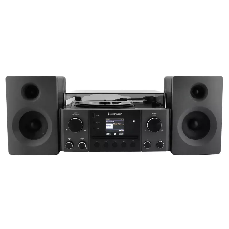 Mājas audio sistēma Soundmaster MCD1950SW — 20 W RMS, DAB+/FM, CD/MP3 atskaņošana, 3,5 mm aux, maiņstrāvas barošana (melna)