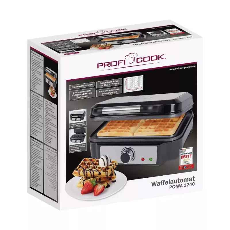 Vafeļu cepējs ProfiCook PC-WA 1240 2 vafeles 1000 W melns nerūsējošais tērauds