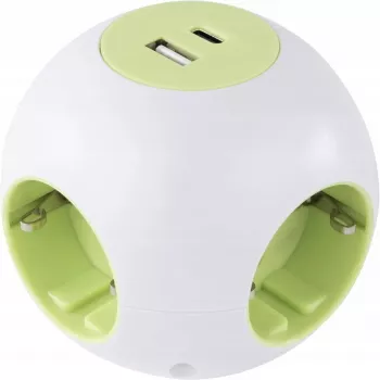 Kontaktligzdu kubs REV PowerGlobe ar 4 pieslēgvietām un USB pieslēgvietām, balts, 1,4 m kabelis