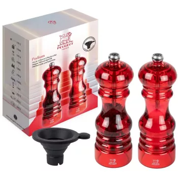 Piparu un sāls dzirnaviņu komplekts PEUGEOT Podium 18 cm, akrils, sarkans
