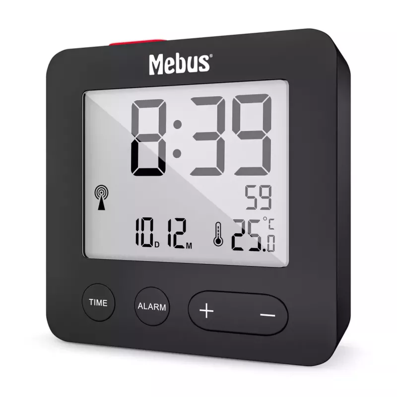 Digitālais modinātājs Mebus 25801 melna sfēra baterija AAA