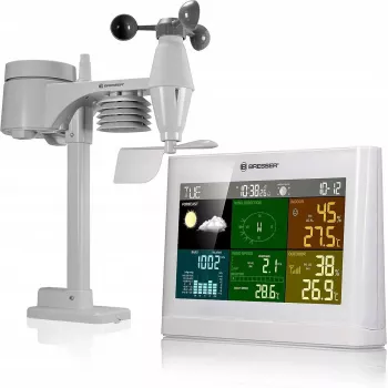 Bresser 7002550GYE000 5-in-1 Comfort laika stacija — iekštelpu un āra temperatūras un mitruma mērījumi, balta