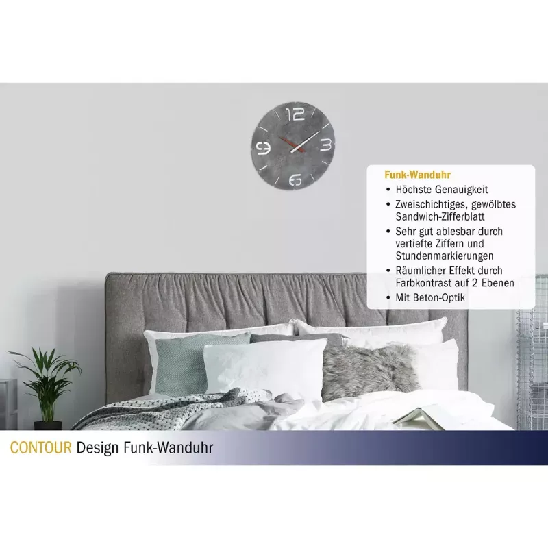 Sienas pulkstenis TFA-Dostmann CONTOUR apaļš pelēks balts 35 cm