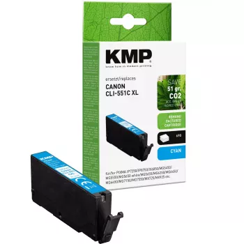 KMP saderīga ar augstu (XL) ietilpību ciāna tintes kasetne priekš Canon, MPN 1518,4003, 10.5 ml, ~698 lapas