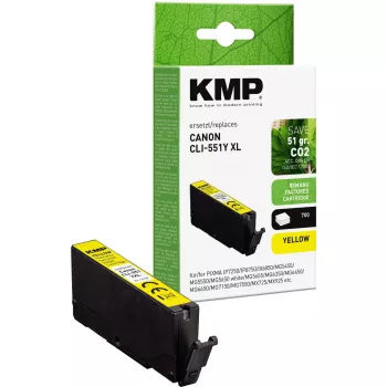 KMP maiņas tintes kasetne Canon CLI-551 Y XL – dzeltena, liela ietilpība