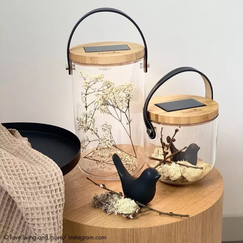 Galda lampa Krinner LUMIX Deco Glass Basic LED - caurspīdīga, bambusa, stikla