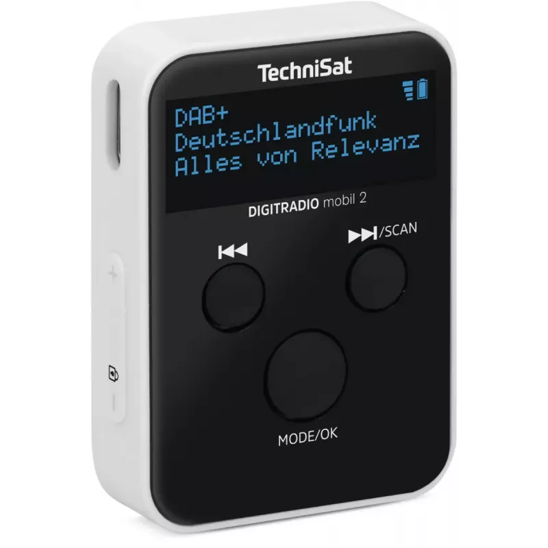 Portatīvs radio TECHNISAT DIGITRADIO mobil 2 — DAB+ / FM, OLED 0,91 collas, 3,5 mm, USB-C, Li-Ion 500 mAh, melns/baltss