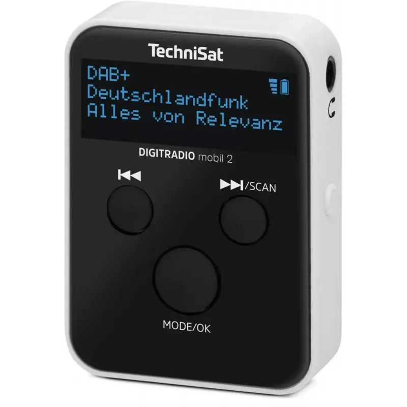 Portatīvs radio TECHNISAT DIGITRADIO mobil 2 — DAB+ / FM, OLED 0,91 collas, 3,5 mm, USB-C, Li-Ion 500 mAh, melns/baltss