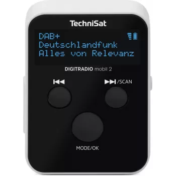 Portatīvs radio TECHNISAT DIGITRADIO mobil 2 — DAB+ / FM, OLED 0,91 collas, 3,5 mm, USB-C, Li-Ion 500 mAh, melns/baltss