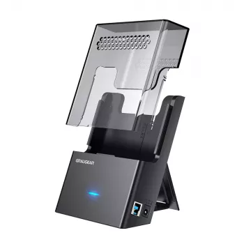 Dokstacija GrauGear G-3502-AC 2,5 collu/3,5 collu SATA HDD/SSD, USB 3.2 Gen 1 Type-B, 6 Gbit/s, 12V/1,5A, melna/caurspīdīga
